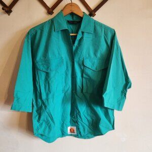 Vintage Columbia Fly Fishing Teal Button-Up Shirt Radial Half Sleeve Small S